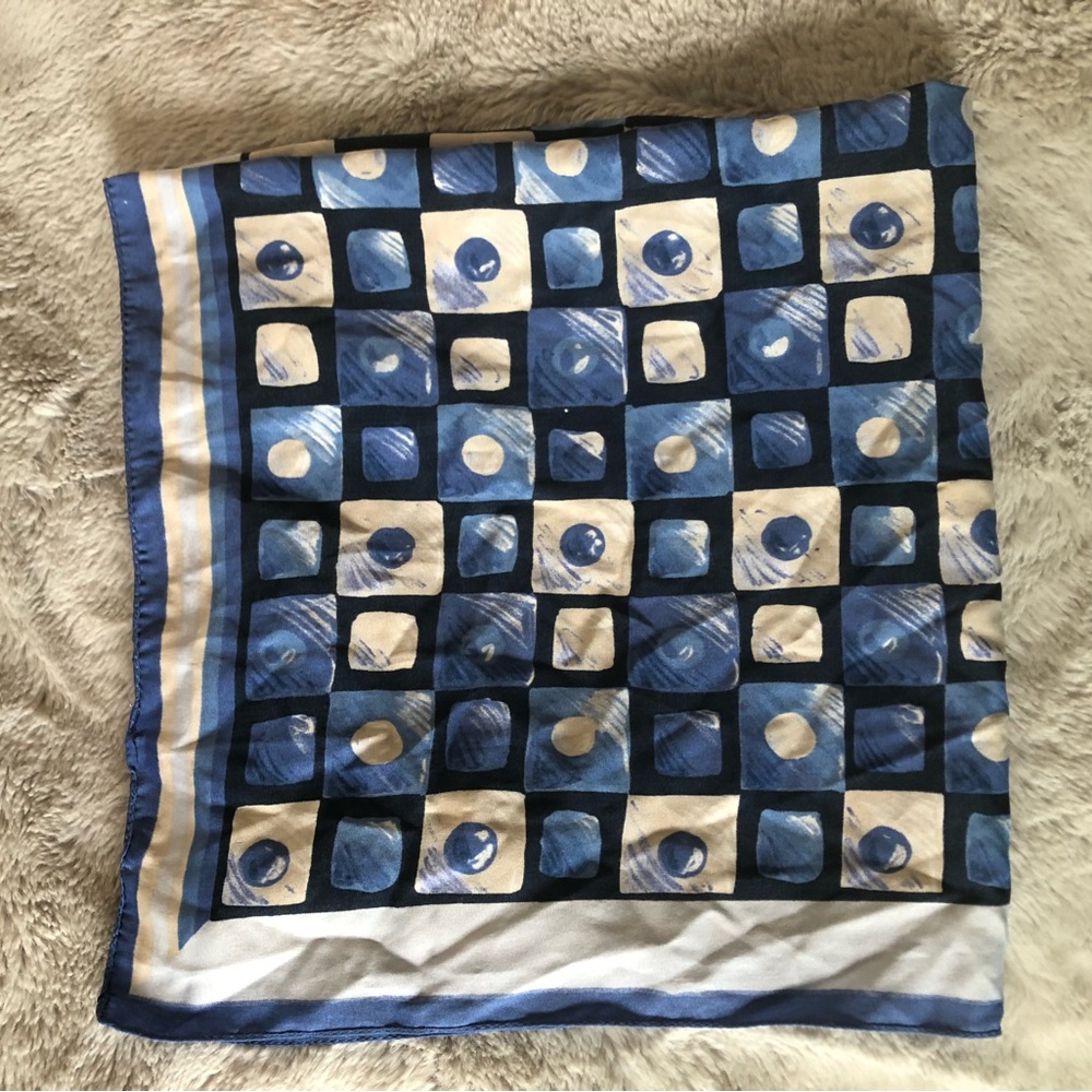 Blue and White silk small square scarf
